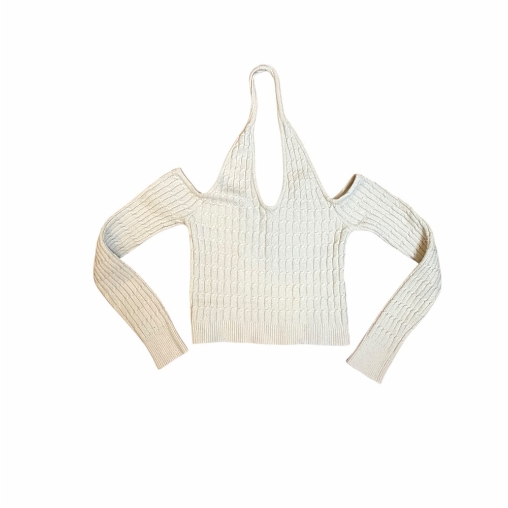 Abercrombie & Fitch Cable Knit Halter Sweater Cream Cold Shoulder Small - Picture 5 of 11